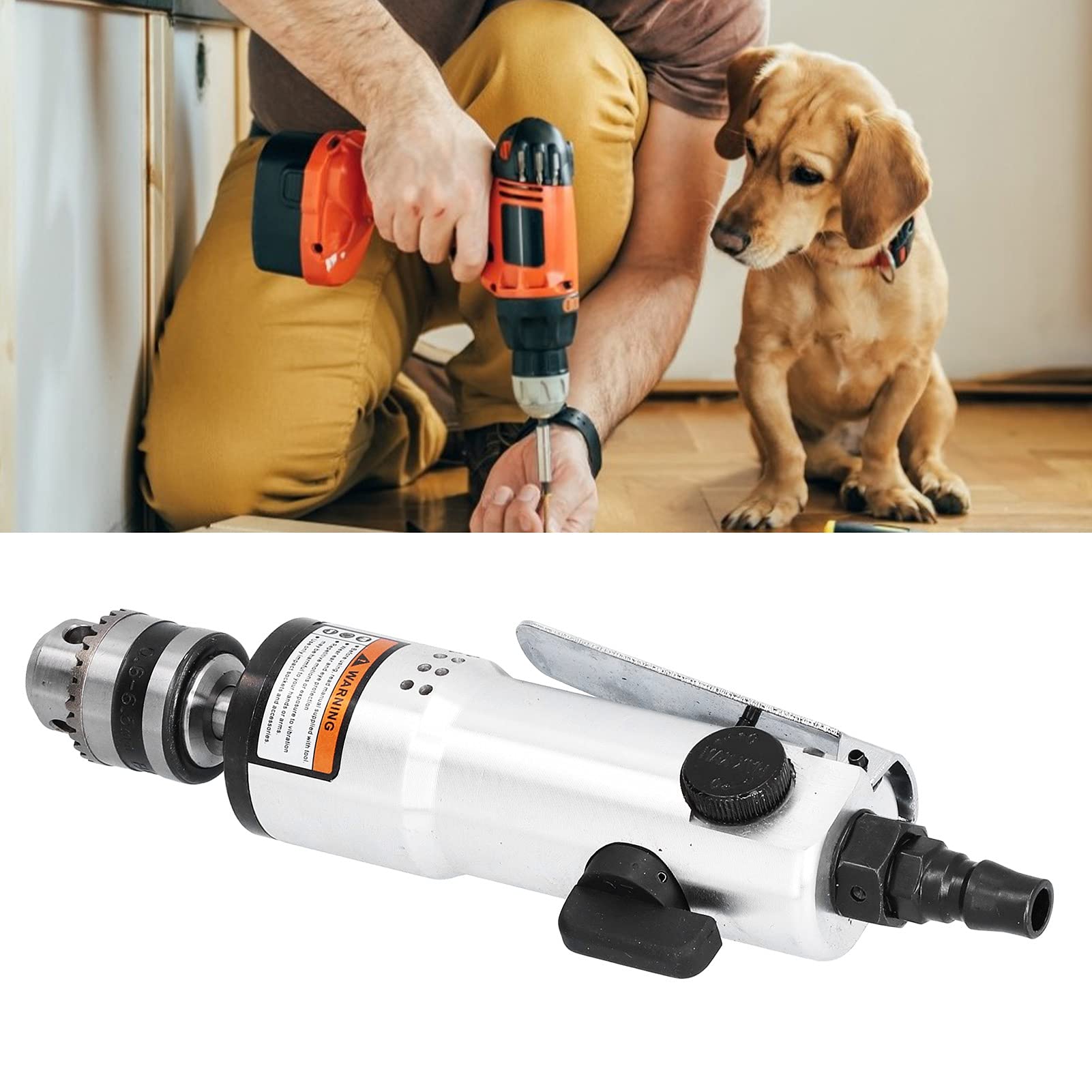3/8in Chuck Pneumatic Drill - Industrial Air Drill with Wrench, Rust-Proof & Durable for Drilling, Screw Driving, Rust Removal, Stirring, Polishing & Grinding | Perfect for Metalworking, Woodworking & Automotive Repair