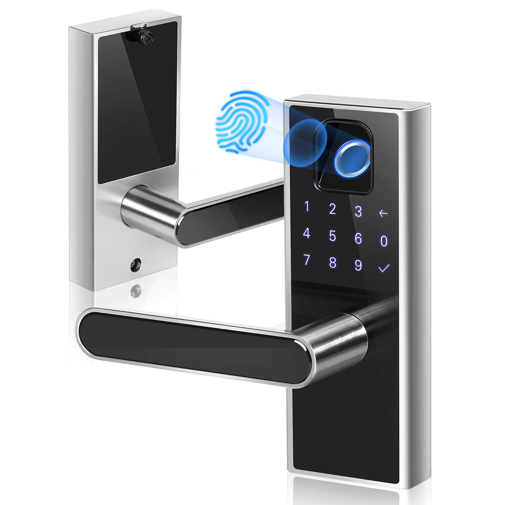 iMagic Smart Fingerprint Door Lock - Keyless Entry with LED Touch Screen, Built-In Alarm & Backup Key - Easy Installation for Home, Office & Apartment Security (Satin Nickel) | Ideal for Front Doors, Rental Properties & Smart Homes