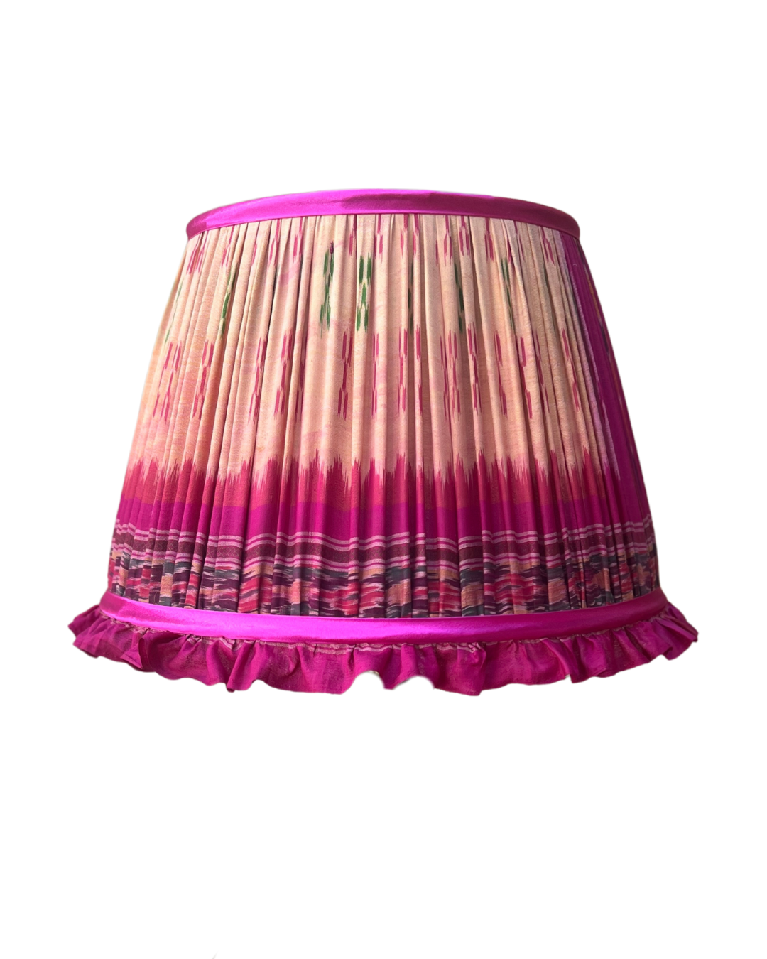 36cm Peach and Pink Frilly Silk Sari Lampshade with Pink Trim - Elegant Home Decor for Bedroom, Living Room & Wedding Decorations