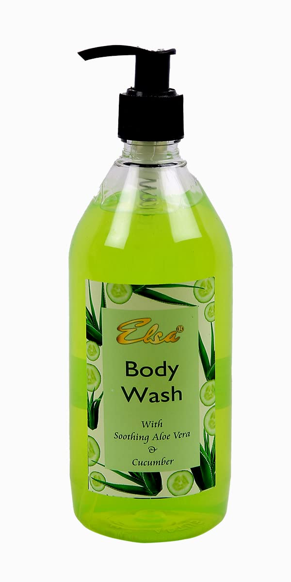Elsa Body Wash with Soothing Aloe Vera & Cucumber - pH Balanced, Paraben & Silicone Free, 500ml Pump Bottle - Gentle Cleansing for Dry & Sensitive Skin - Perfect for Daily Shower & Spa Relaxation