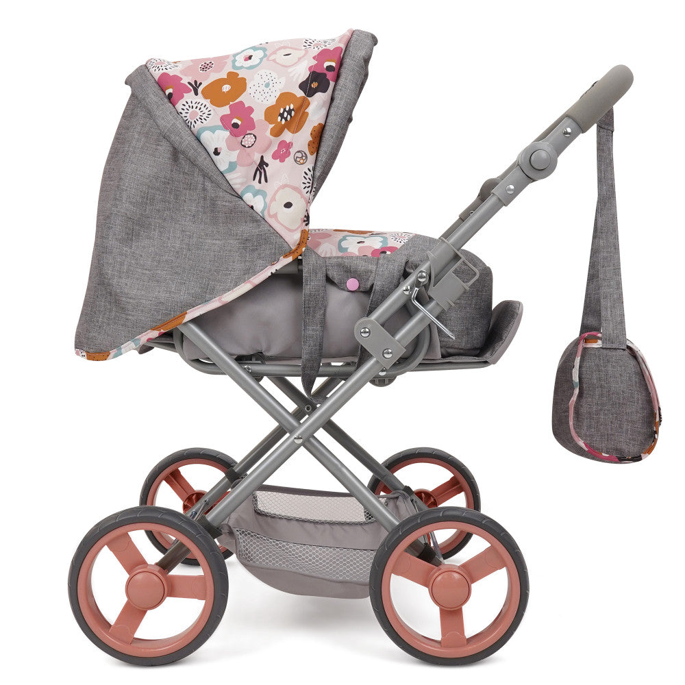 509 Crew Kelly Deluxe Doll Stroller with Melange Floral Design & Matching Bag - Perfect for Pretend Play, Outdoor Walks, and Gift Giving for Kids Ages 3+