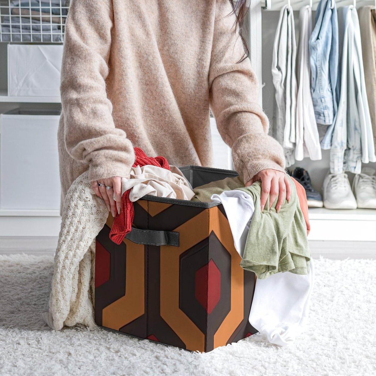 Collapsible Storage Bins with Handles - Printed Shining Overlook Design Organizing Baskets for Home, Office, Closet & Pantry Organization