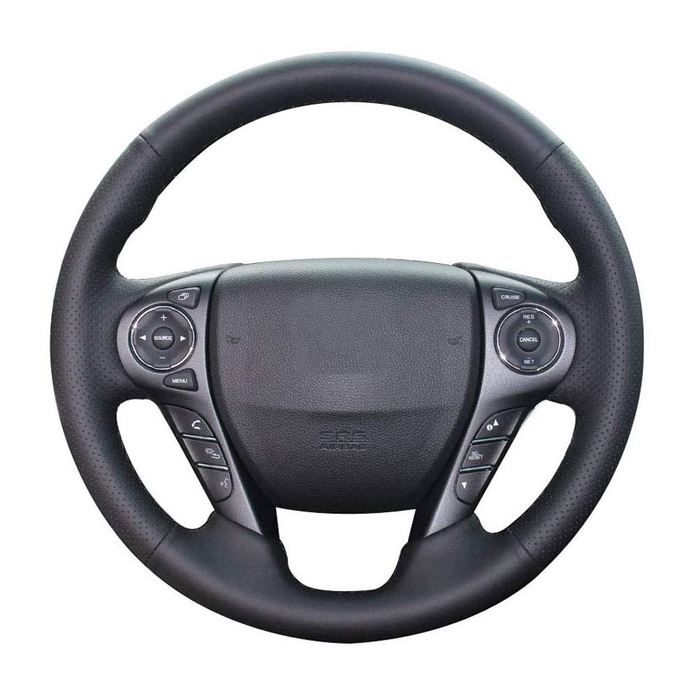 Premium Genuine Leather DIY Steering Wheel Cover - Custom Fit for 2013-2017 Honda Accord 9th Gen (15 Inch) - Black Stitching - Upgrade Your Car Interior Accessories | Perfect for Daily Commuting & Long Road Trips