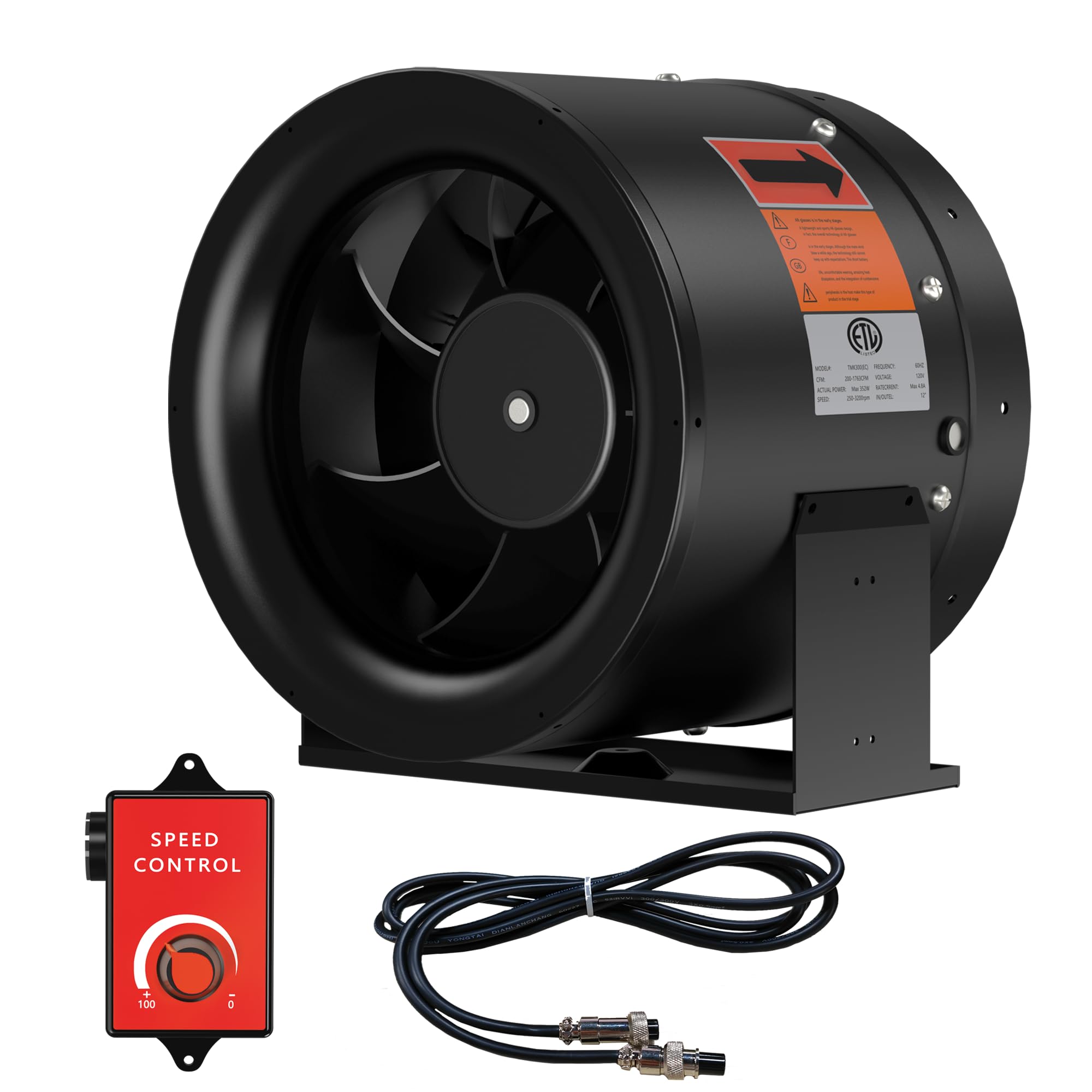 10 Inch Inline Duct Fan with Speed Controller - High Performance EC Motor Ventilation Exhaust Fan for HVAC, Grow Tents, Hydroponics | ETL Certified | Energy Efficient for Home, Greenhouse & Commercial Use