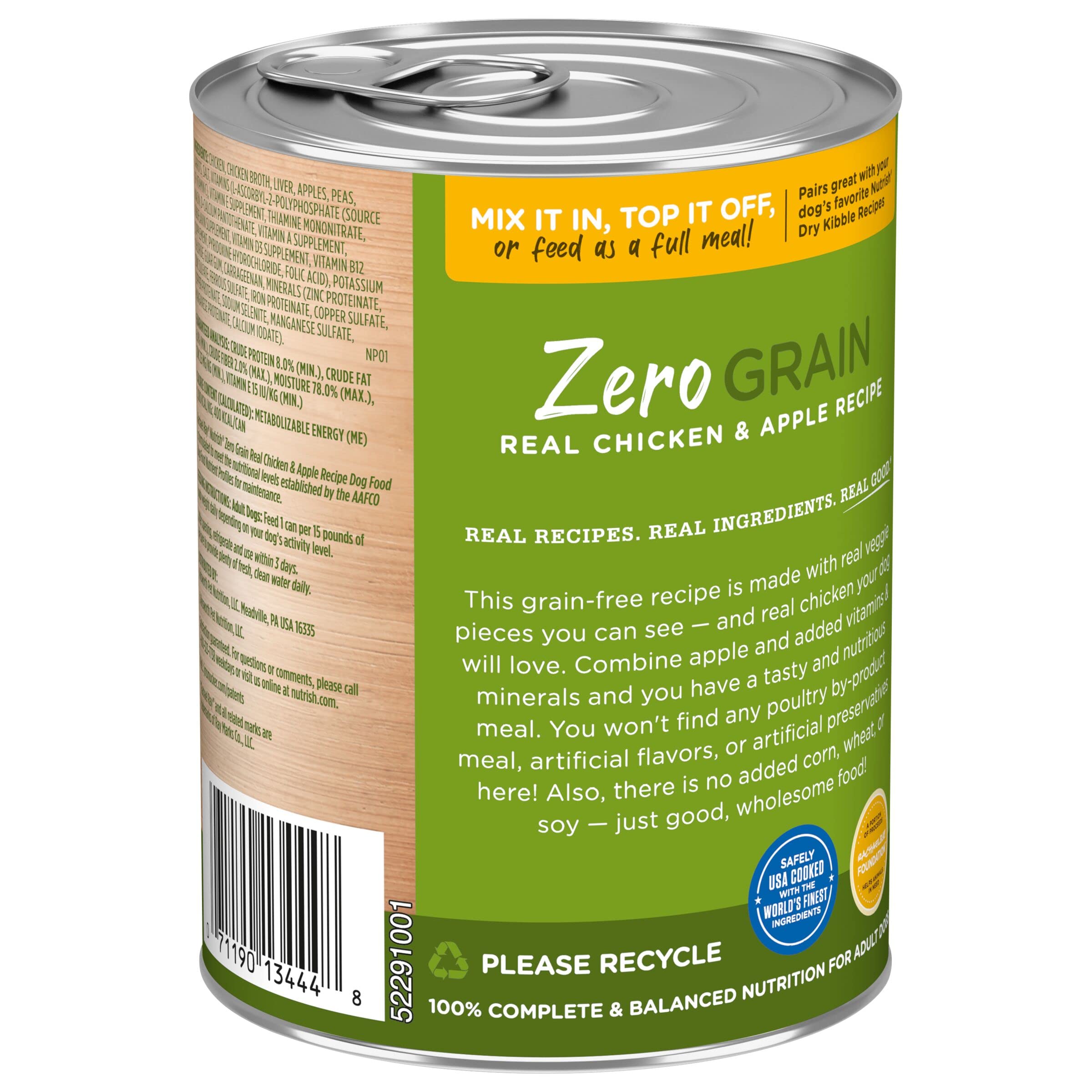 Rachael Ray Nutrish Zero Grain Wet Dog Food - Chicken Recipe, 13oz Can (Pack of 12) | Grain-Free, Natural Ingredients for Healthy Digestion | Perfect for Adult Dogs & Puppies at Mealtime or as a Tasty Topper