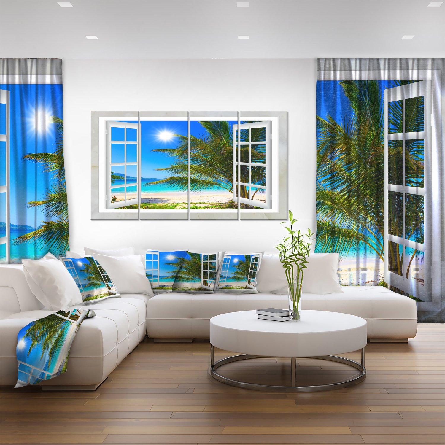 Extra Large Seashore Canvas Wall Art - Stunning Beach with Palm Trees View - Premium Coastal Decor for Living Room, Bedroom & Office - Designart Ocean Landscape Painting
