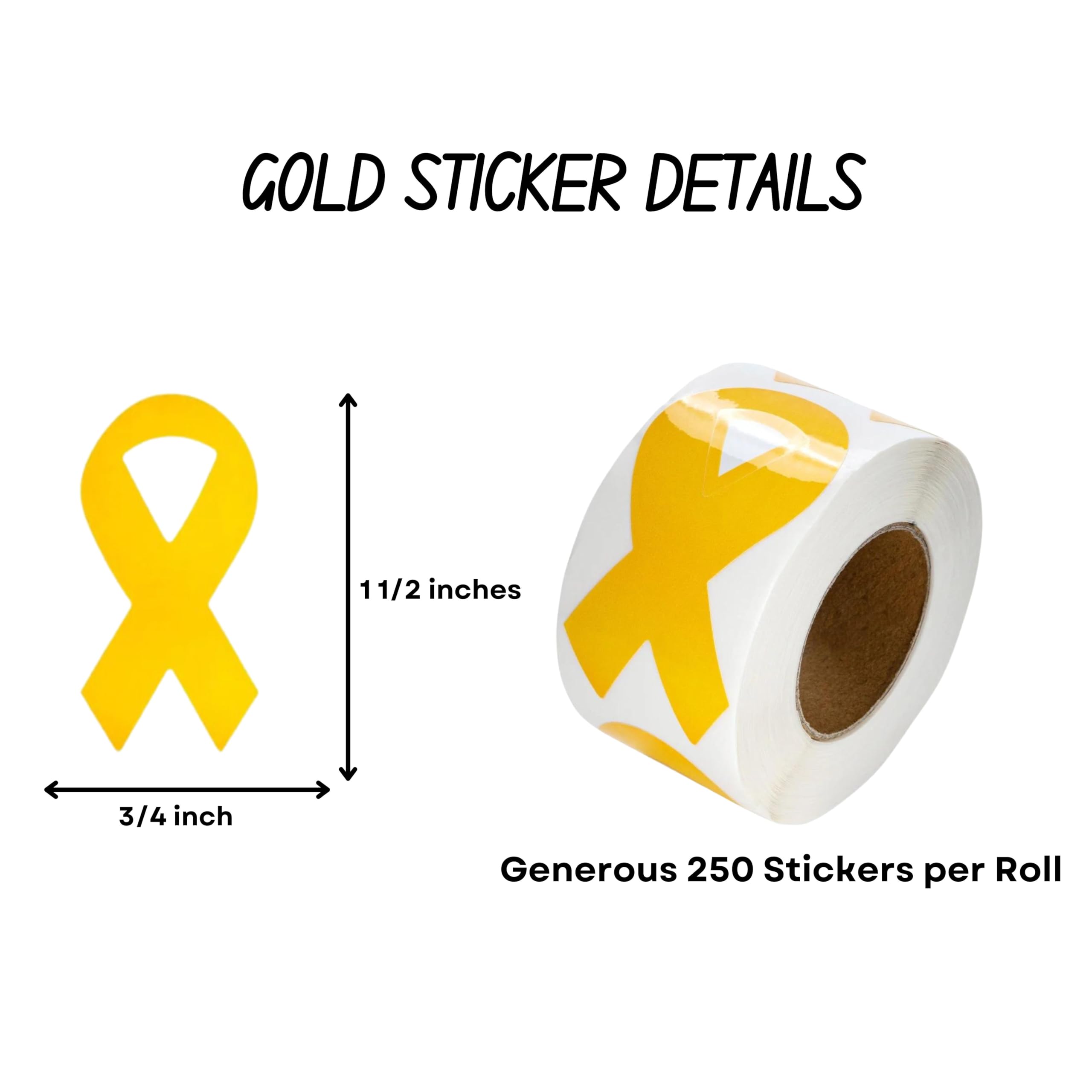 250 Gold Ribbon Stickers for Cancer Awareness - Perfect for Childhood Cancer, Neuroblastoma & COPD Support, Fundraising Events, Decorations & DIY Projects - Ideal for Hospitals, Schools & Charity Campaigns