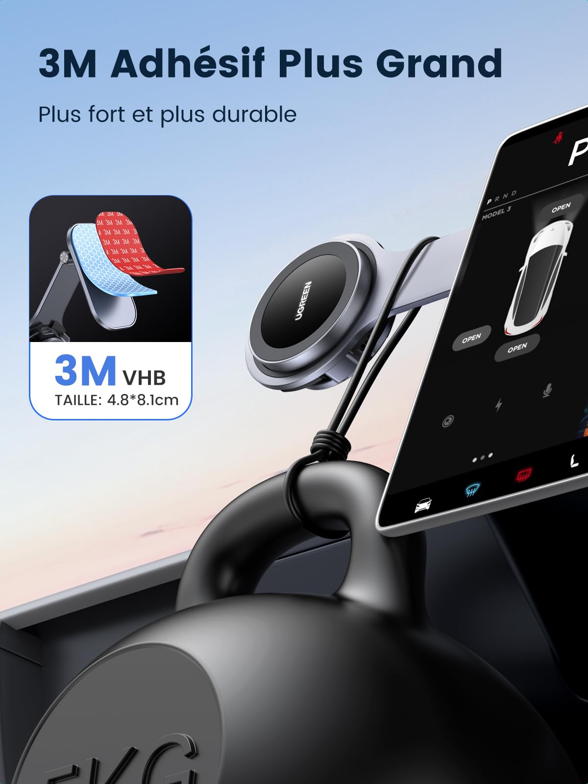 UGREEN Magnetic Car Phone Holder & Wireless Charger - 15W Fast Charging, Strong Magnet, Compatible with iPhone 15/14/13/12 Pro Max/Plus/Mini, Samsung Galaxy - Perfect for Safe Driving & Hands-Free Navigation