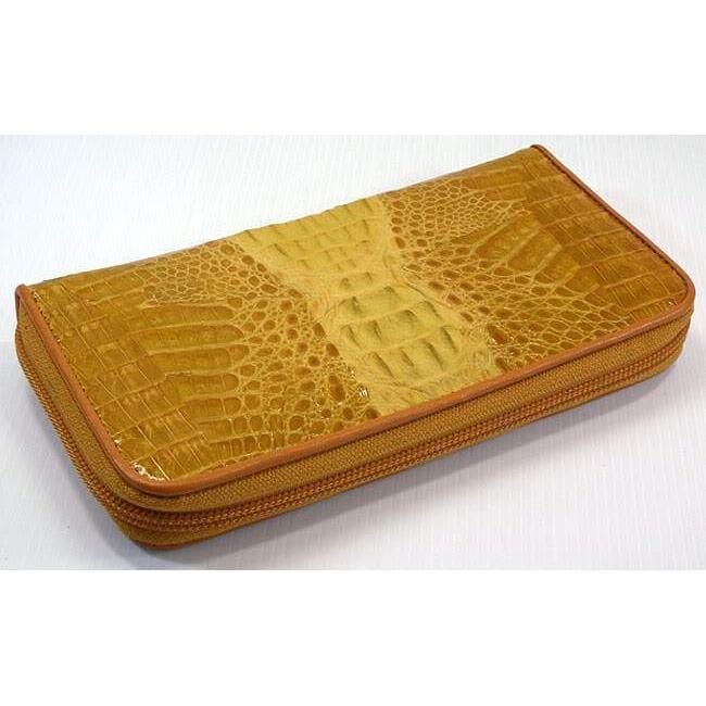 Luxury Yellow Two-Tone Crocodile Leather Women's Wallet - Fashionable Bifold Clutch for Everyday Use & Special Occasions