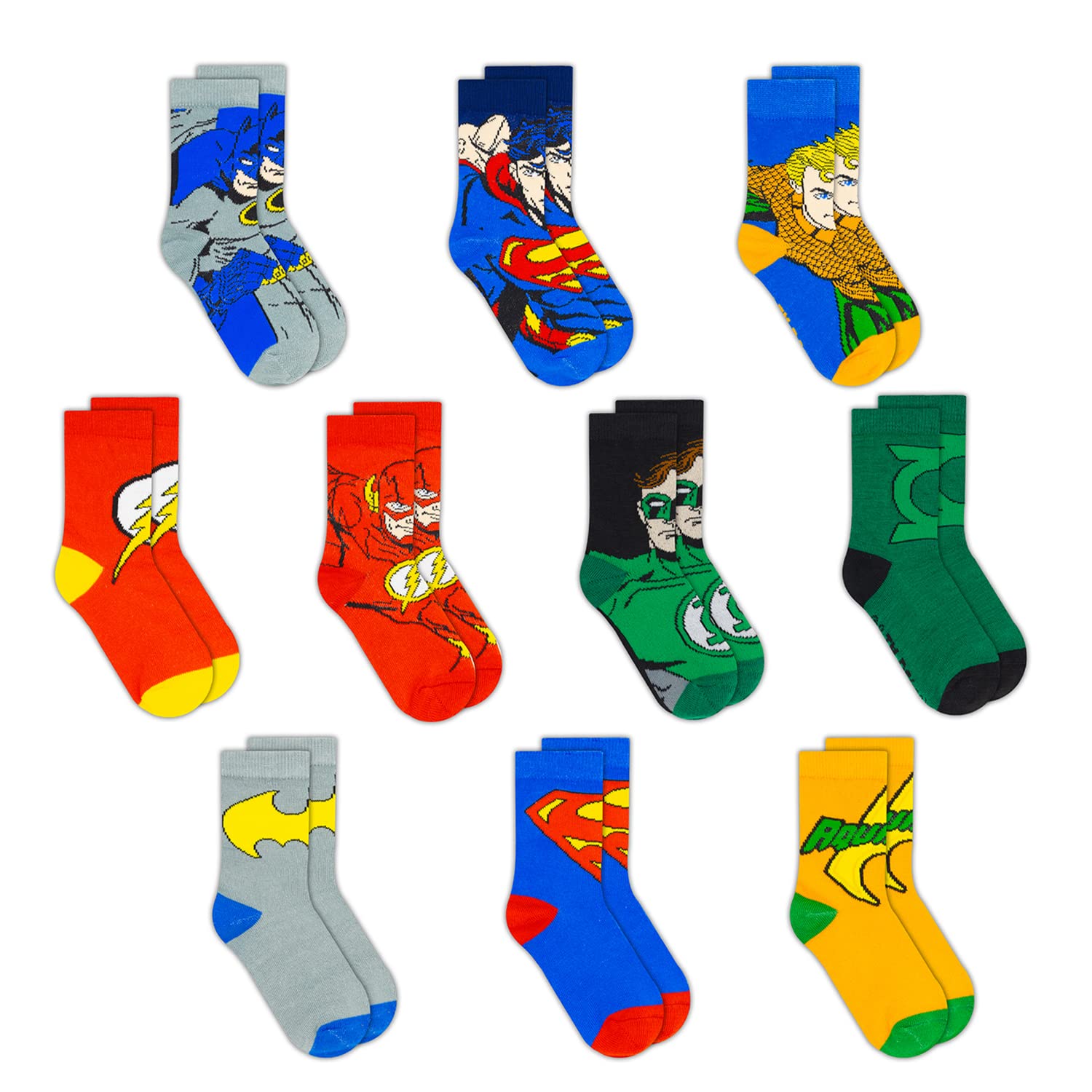 DC Comics Boys Socks 10-Pack - Batman, Superman, Wonder Woman & Flash Toddler Socks for Kids - Soft Cotton Ankle Socks for School, Play & Superhero Costumes