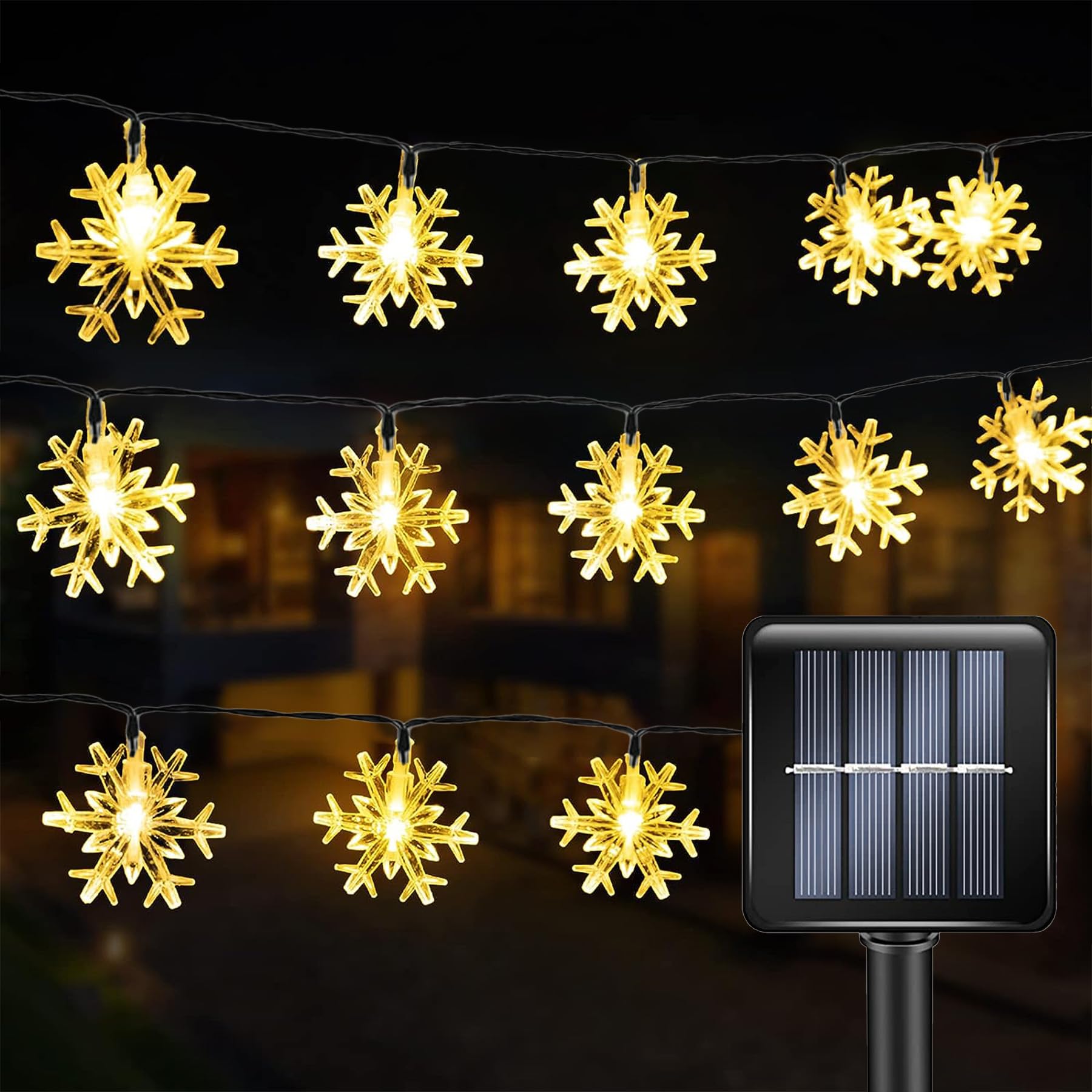 Solar Powered Outdoor Fairy Lights - 50 LED Waterproof IP65 Snowflake Hanging Lights for Christmas, Backyard, Porch, Balcony, Wedding & Party Decor (Warm White) | Perfect for Holiday Lighting, Garden Decoration, Camping & Outdoor Events