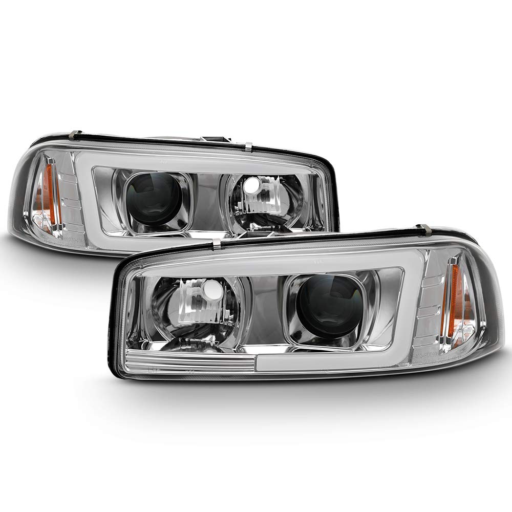 AKKON Chrome LED Tube Projector Headlights + LED Bumper Lamp Pair for 1999-2006 GMC Sierra 1500/2500HD/3500 & Yukon XL - Upgrade Your Truck Lighting for Night Driving & Off-Road Adventures
