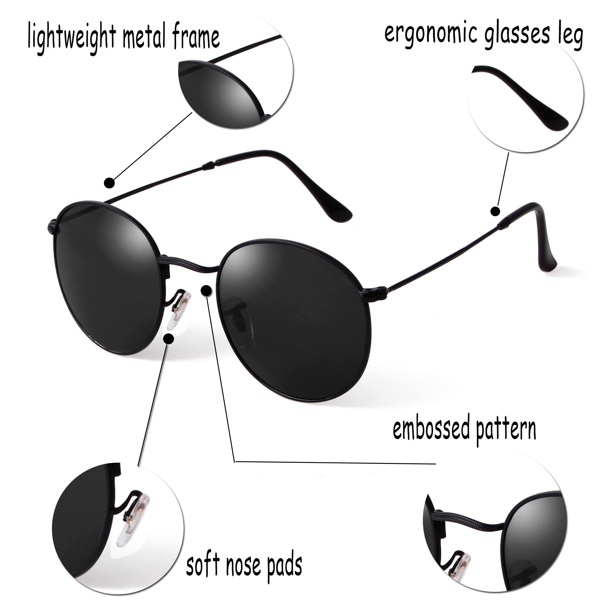 Stylish Round Polarized Sunglasses for Women & Men - UV Protection & Anti-Glare - Perfect for Driving, Beach, and Outdoor Activities