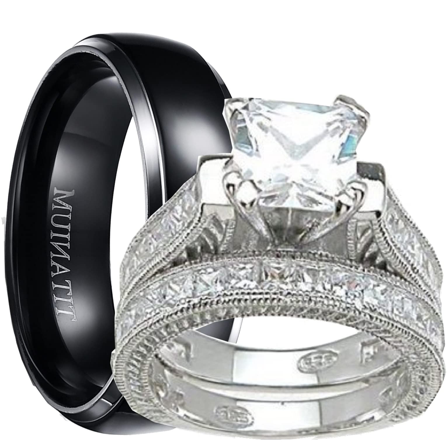 His and Hers Wedding Ring Set - Matching Trio Wedding Bands for Couples - 14K Gold/Platinum - Classic & Elegant Design - Perfect for Engagement, Anniversary & Vow Renewal Ceremonies