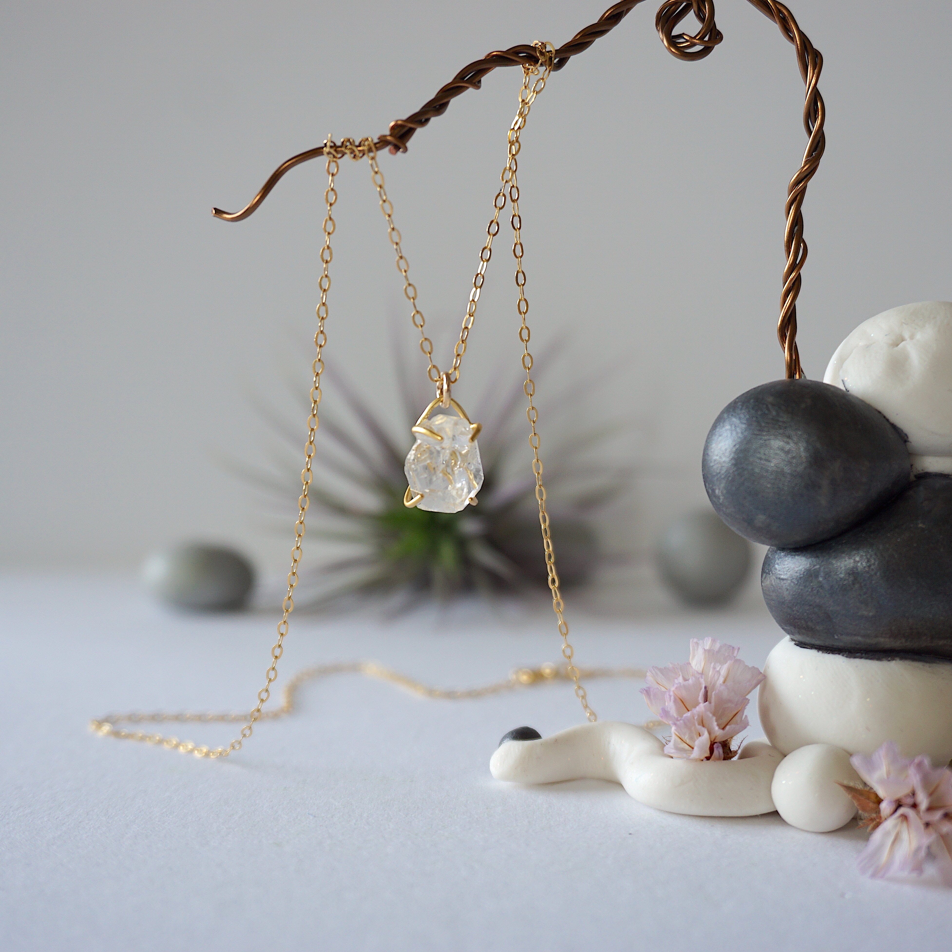 14K Gold Filled Herkimer Diamond Huggie Charm Necklace - Elegant Everyday Jewelry for Women, Perfect Gift for Birthday, Anniversary & Special Occasions