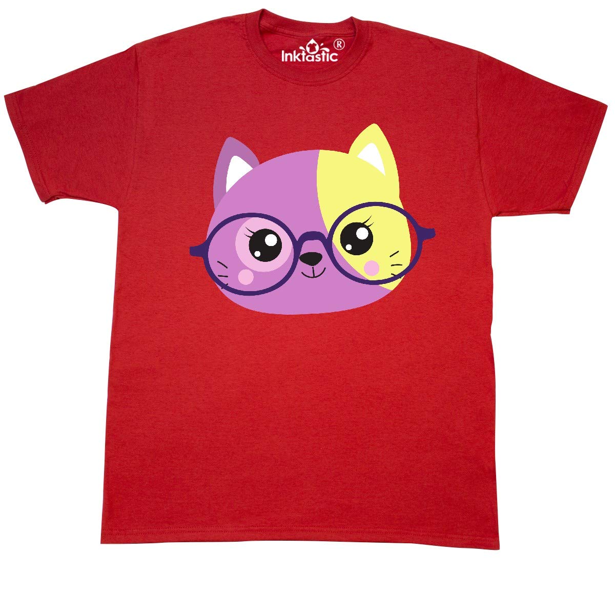 Inktastic Hipster Cat T-Shirt - Cute Kitten with Glasses Graphic Tee for Women & Men - Casual Wear, Gifts for Cat Lovers, Funny Pet Apparel