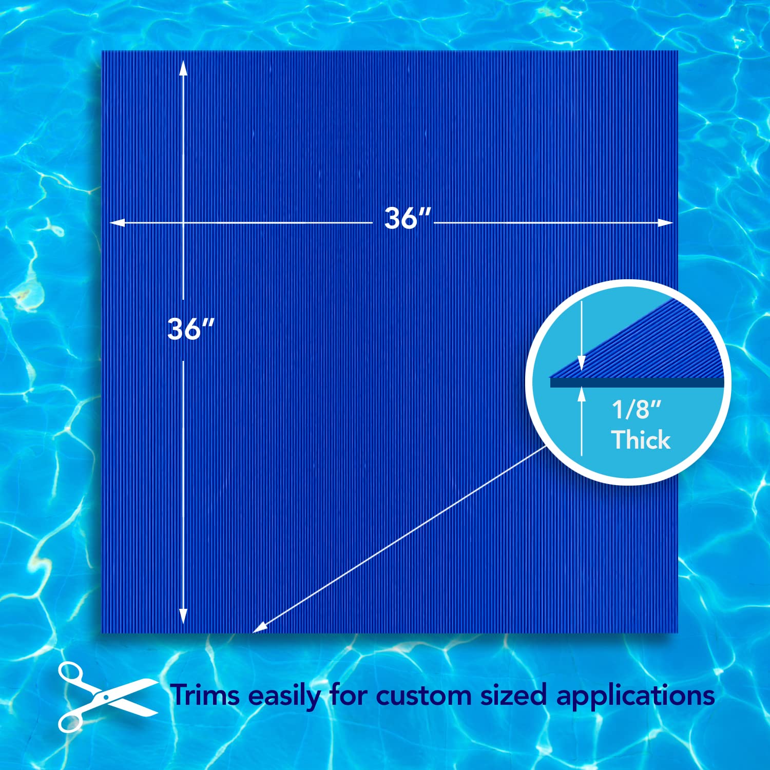 Resilia Non-Slip Swimming Pool Ladder Mat - 36x36 Inch Wide Ribbed Protective Pad for Inground Pools, 0.125
