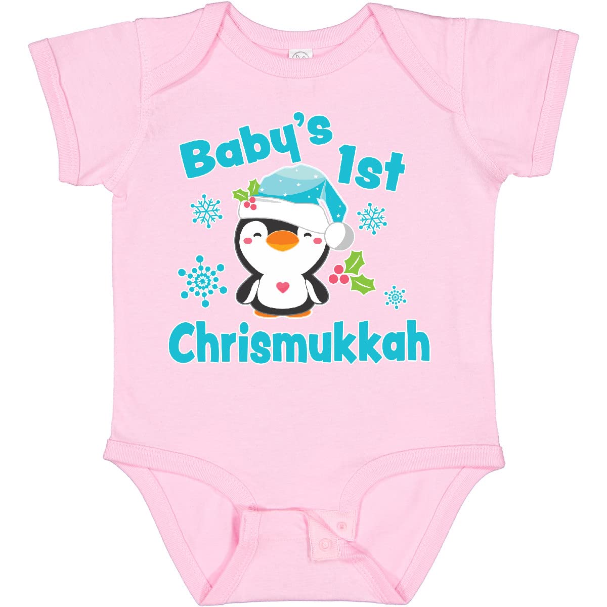 Inktastic Baby's 1st Chrismukkah Bodysuit - Adorable Penguin Design for Infants - Perfect for Holiday Celebrations, Family Photos & First Christmas Hanukkah Gifts