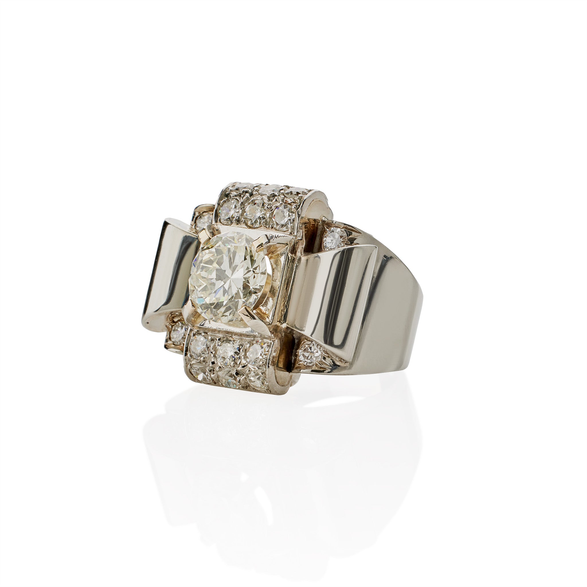 18K White Gold Diamond Ring - Vintage French Retro Style for Women, Perfect for Engagement, Wedding, Anniversary & Special Occasions