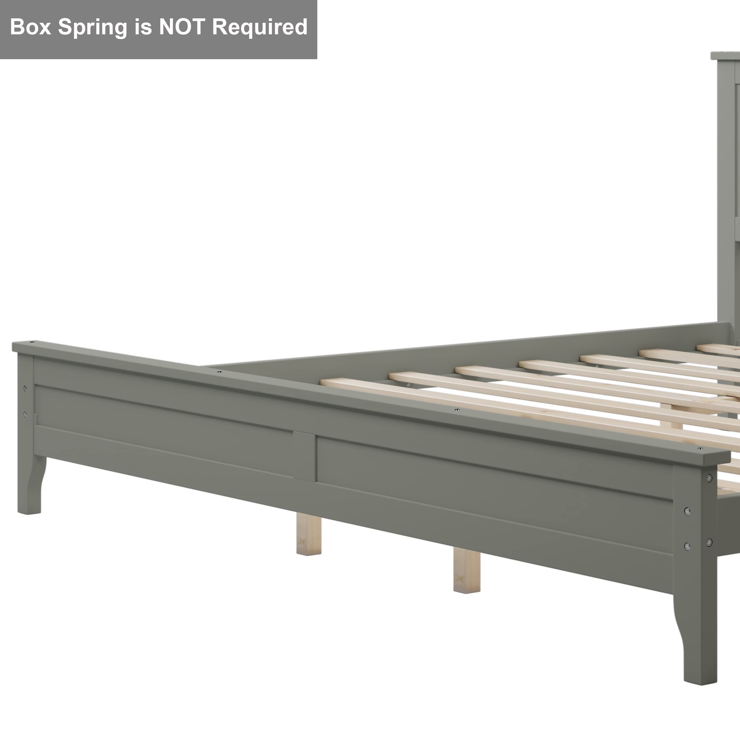 JULYFOX King Size Bed Frame with Headboard - Gray Pine Wood Platform Bed for Heavy Duty Support (800 lbs) - No Box Spring Needed - Perfect for Master Bedrooms