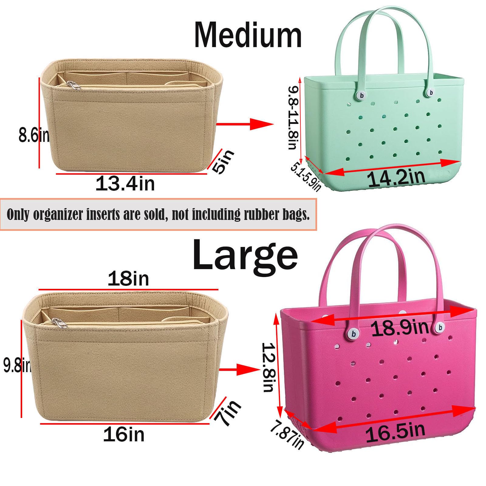 Lckaey Rubber Beach Bag Organizer - Tote Divider Pouch for Bo Bags, Travel & Pool Accessories