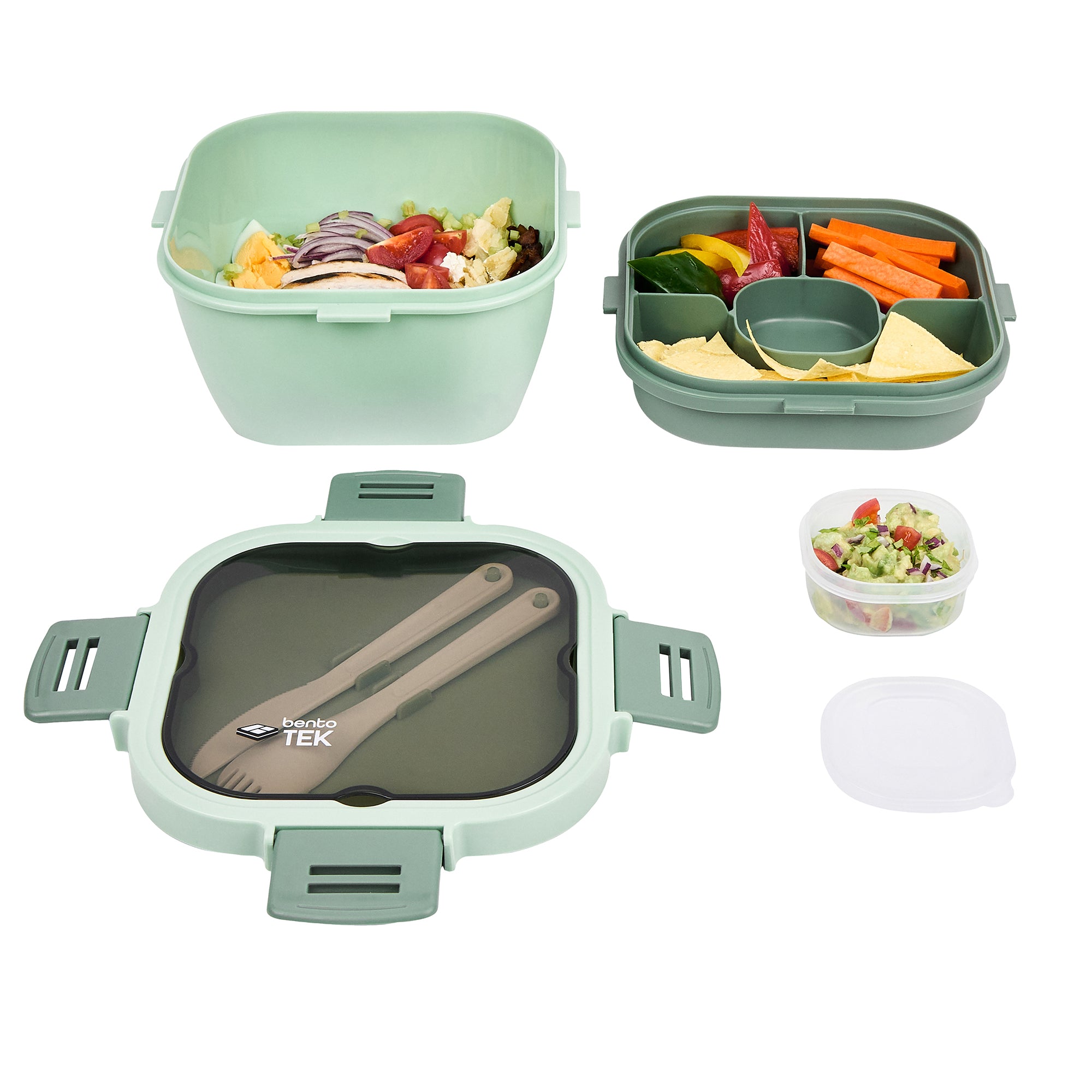 Bento Tek 58 oz Green Lunch Box - BPA Free, Microwave Safe, Reusable Food Container with Fork & Knife (7.25