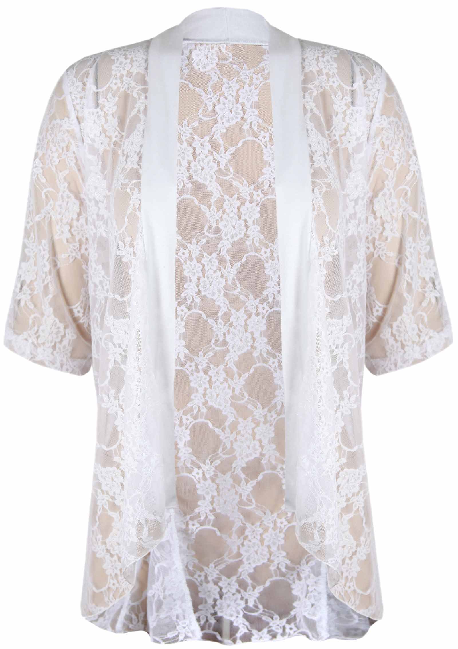 Plus Size Floral Lace Cardigan for Women - Elegant Waterfall Open Front Sweater in White (Size 16) | Perfect for Spring Outfits, Office Wear & Casual Chic Looks