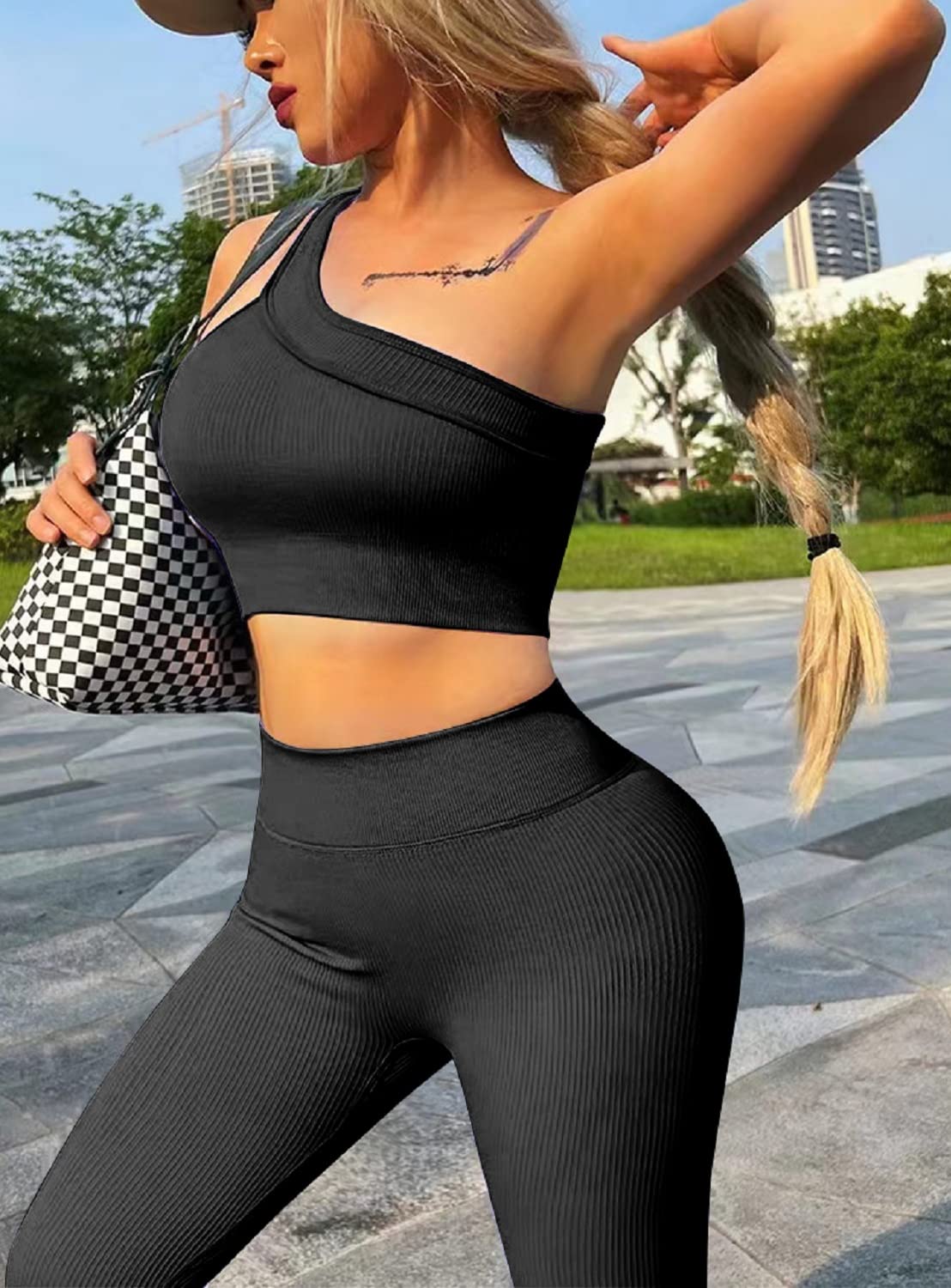 Seamless 2-Piece Workout Sets for Women - Sexy One Shoulder Sports Bra & High Waist Yoga Shorts | Gym, Running & Yoga Outfits
