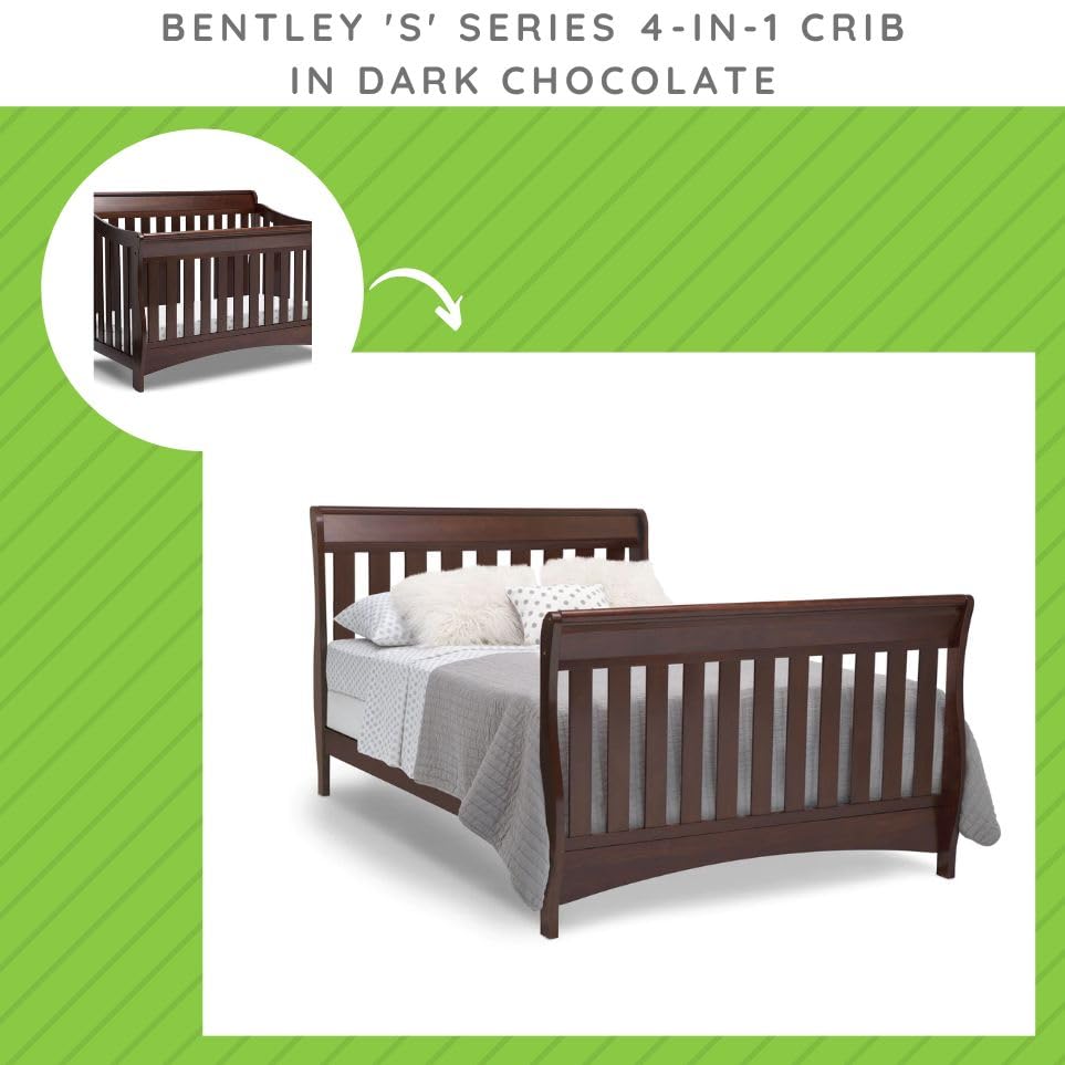 Delta Children Full Size Conversion Kit Bed Rails for Bentley Crib - Dark Chocolate (Model #0050-207) | Safe Toddler to Twin Bed Transition | Nursery & Kids Room Upgrade