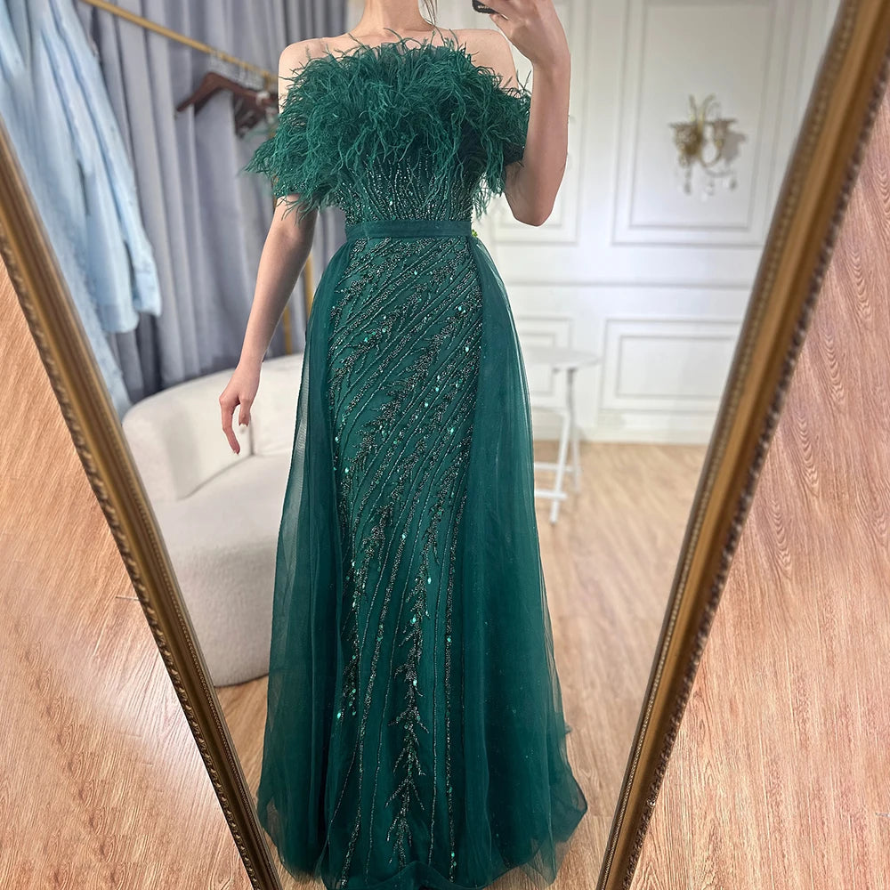Luxury Dubai Saudi Arabic Beaded Caramel Mermaid Evening Gown with Overskirt - Elegant Formal Dress for Weddings, Galas & Special Occasions LA71634A