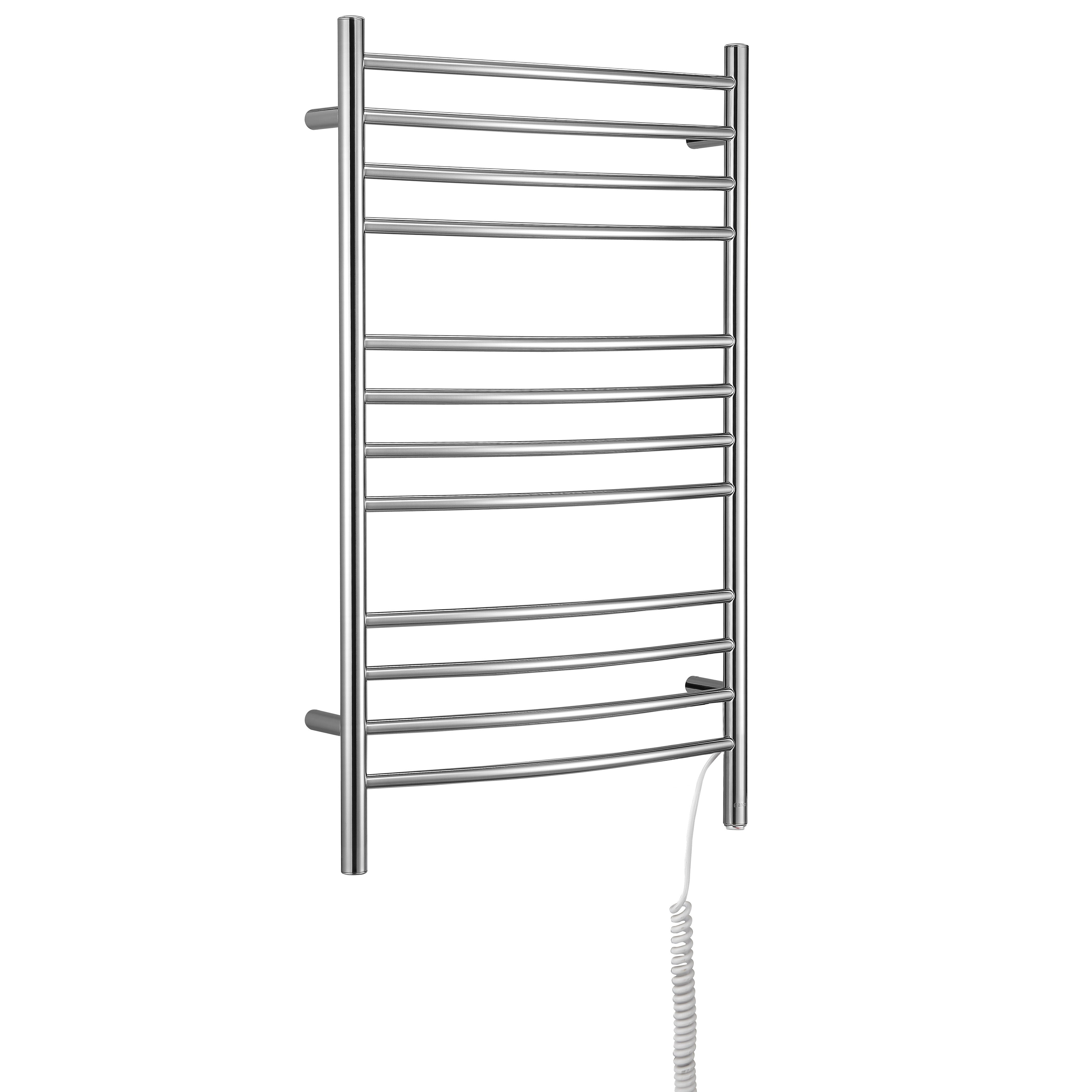 Lustra Dual 12 Curved Bar Towel Warmer - Hardwired & Plug-in Polished Stainless Steel - Perfect for Bathrooms, Spas & Luxury Homes