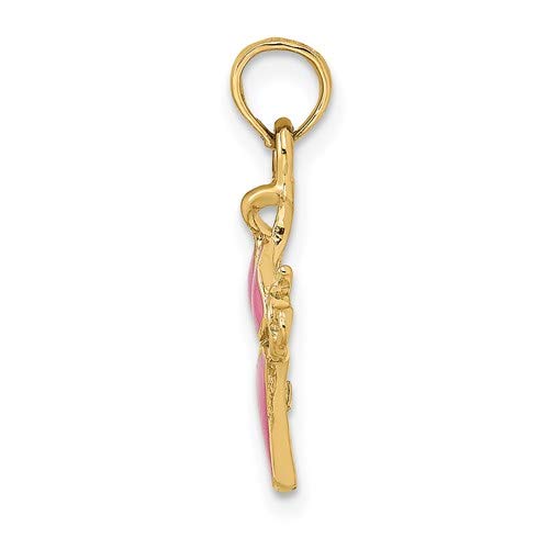 14K Yellow Gold Beach Charm Pendant with Pink Enamel Bikini Design - Perfect for Summer Jewelry, Beach Vacations & Swimwear Accessories