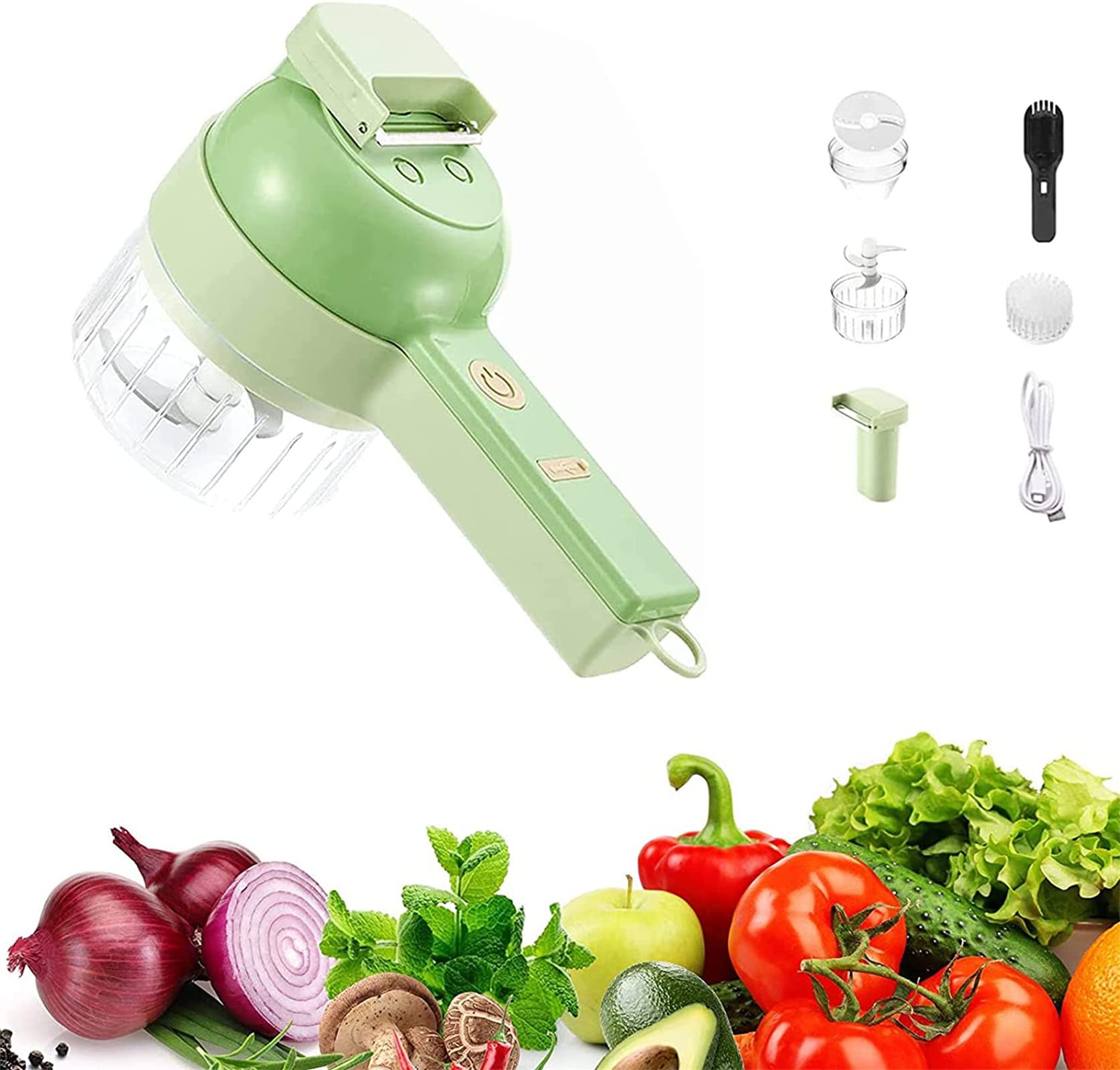 4-in-1 Portable Electric Vegetable Chopper Set - Cordless Multifunctional Food Slicer, Mini Garlic Press & Onion Dicer - Perfect for Meal Prep, Baby Food & Quick Cooking