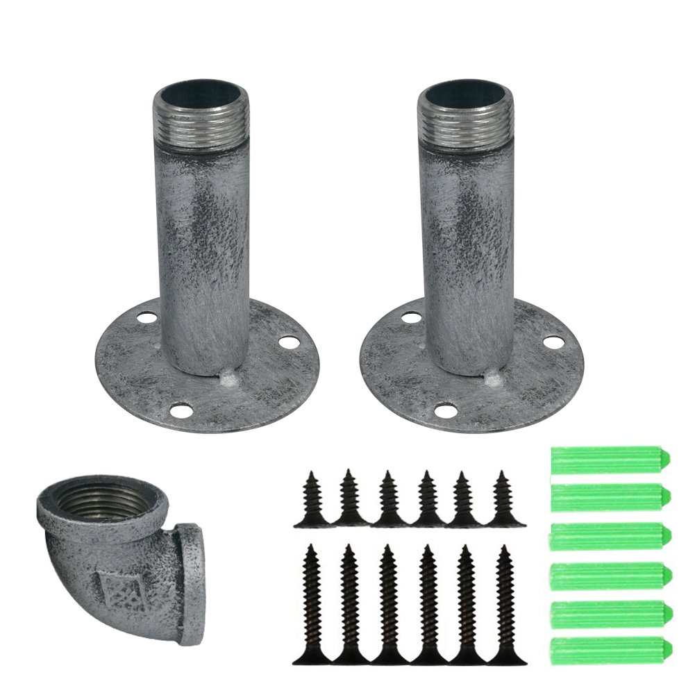 10x10cm Heavy Duty Iron Pipe Shelf Brackets - Wall Mounted Floating Shelf Supports for Home & Office (Silver & Black, 2-Pack) - Perfect for Living Room, Kitchen, Bathroom Storage & Display