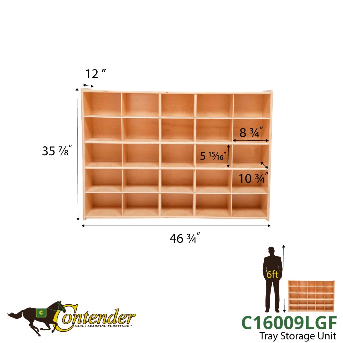 Contender Birch 25 Cubby Tray Cabinet with Lime Green Bins - Kids Storage Organizer for Daycare, Nursery & Homeschool - Fully Assembled Shelving Unit for Toys, Books & Learning Materials - Perfect for Classroom Organization & Montessori Playrooms