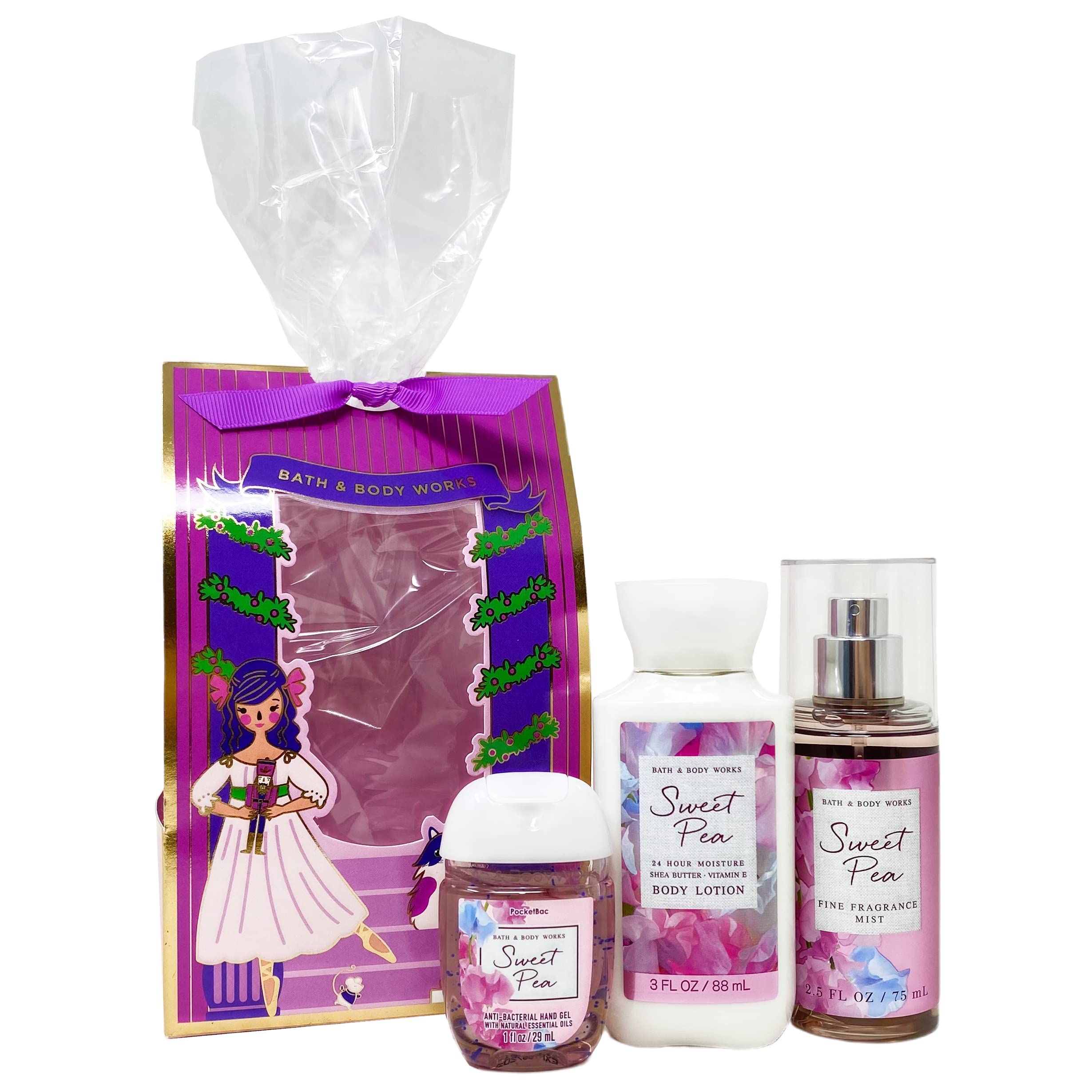 Sweet Pea Mini Gift Set - Fragrance Mist, Body Lotion & Hand Sanitizer in Holiday Gift Bag | Bath & Body Essentials for Women, Perfect for Birthdays, Christmas & Valentine's Day Gifts