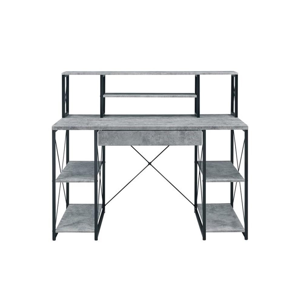 Acme Amiel Wooden 1-Drawer Writing Desk in Faux Concrete & Black - Modern Home Office Desk for Small Spaces, Study & Work from Home