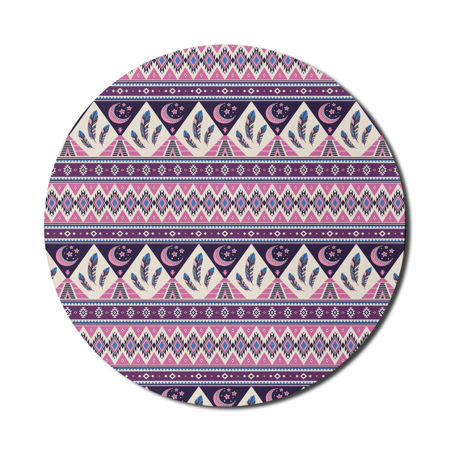 Ambesonne Aztec Round Mouse Pad - Non-Slip Thick Rubber Gaming Mousepad for Computers, Retro Nordic Style Nighttime Design, 8 Inch Multicolor - Perfect for Office, Gaming & Home Workspace