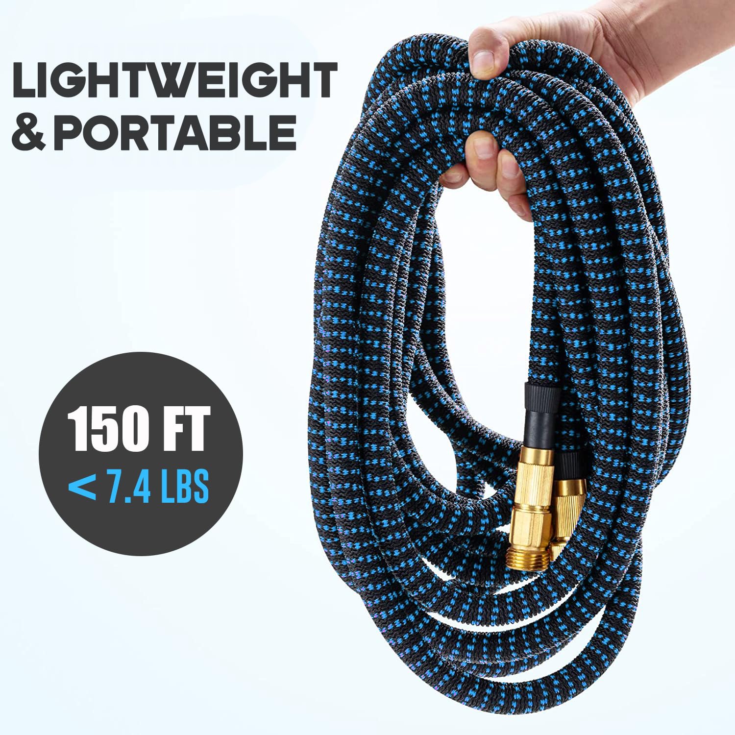 150 ft Expandable Garden Hose with 10-Function Spray Nozzle - Lightweight Flexible Water Hose with 5-Layer Latex Core & 3/4