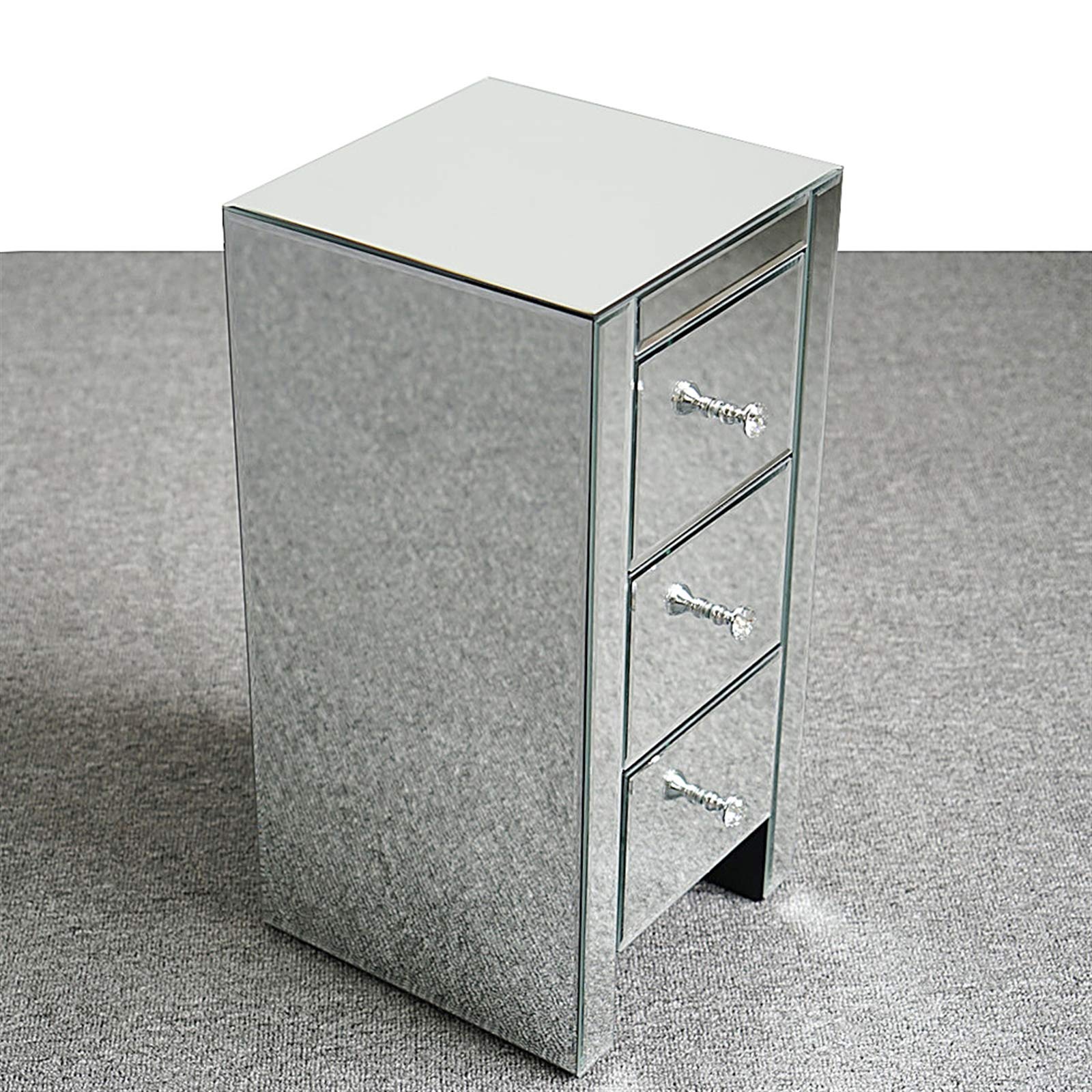 GT7-DL Modern Mirrored Glass Bedside Table with 3 Drawers - Small Size Nightstand for Bedroom, Living Room & Office - Compact Storage Solution for Books, Lamps & Essentials
