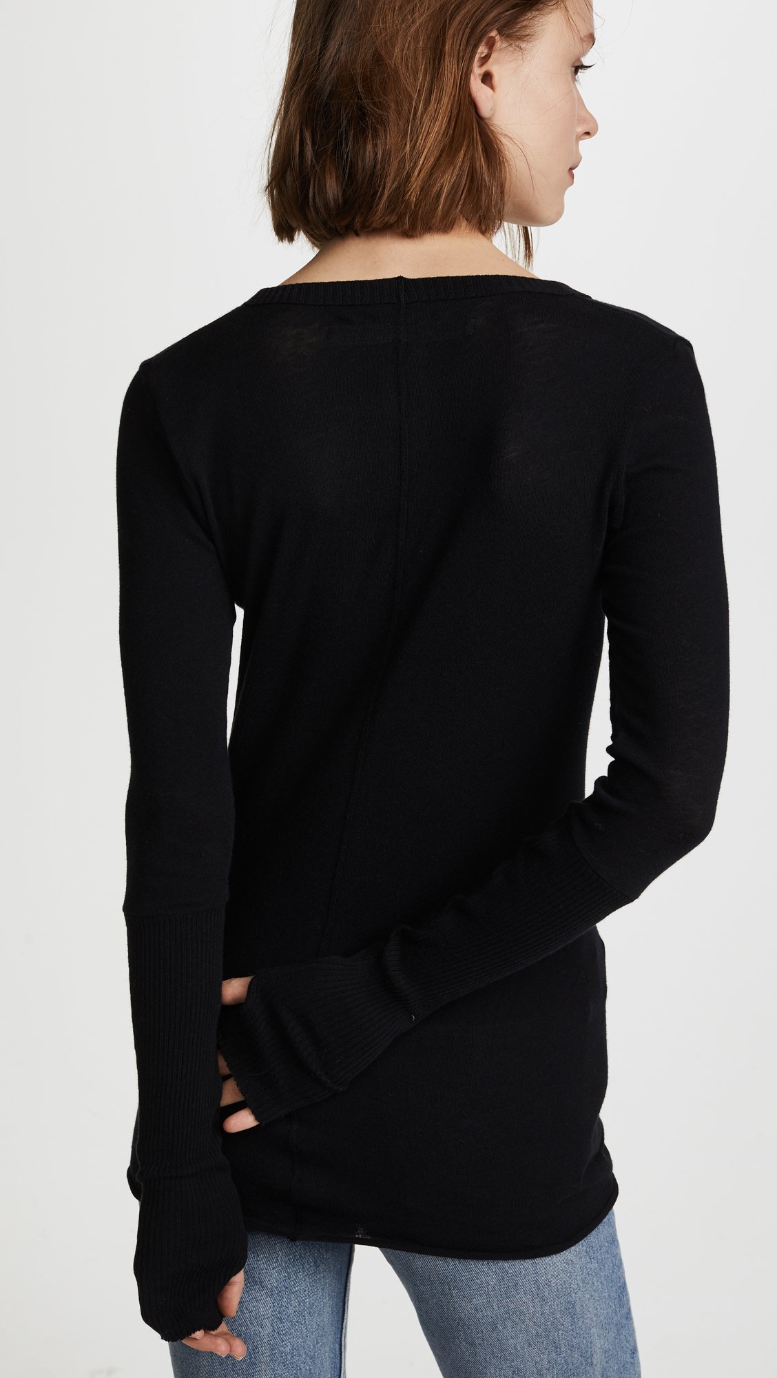 Enza Costa Women's Soft Cashmere Blend Long Sleeve V-Neck Top with Thumbholes & Cuffed Sleeves - Perfect for Work, Travel & Casual Outfits