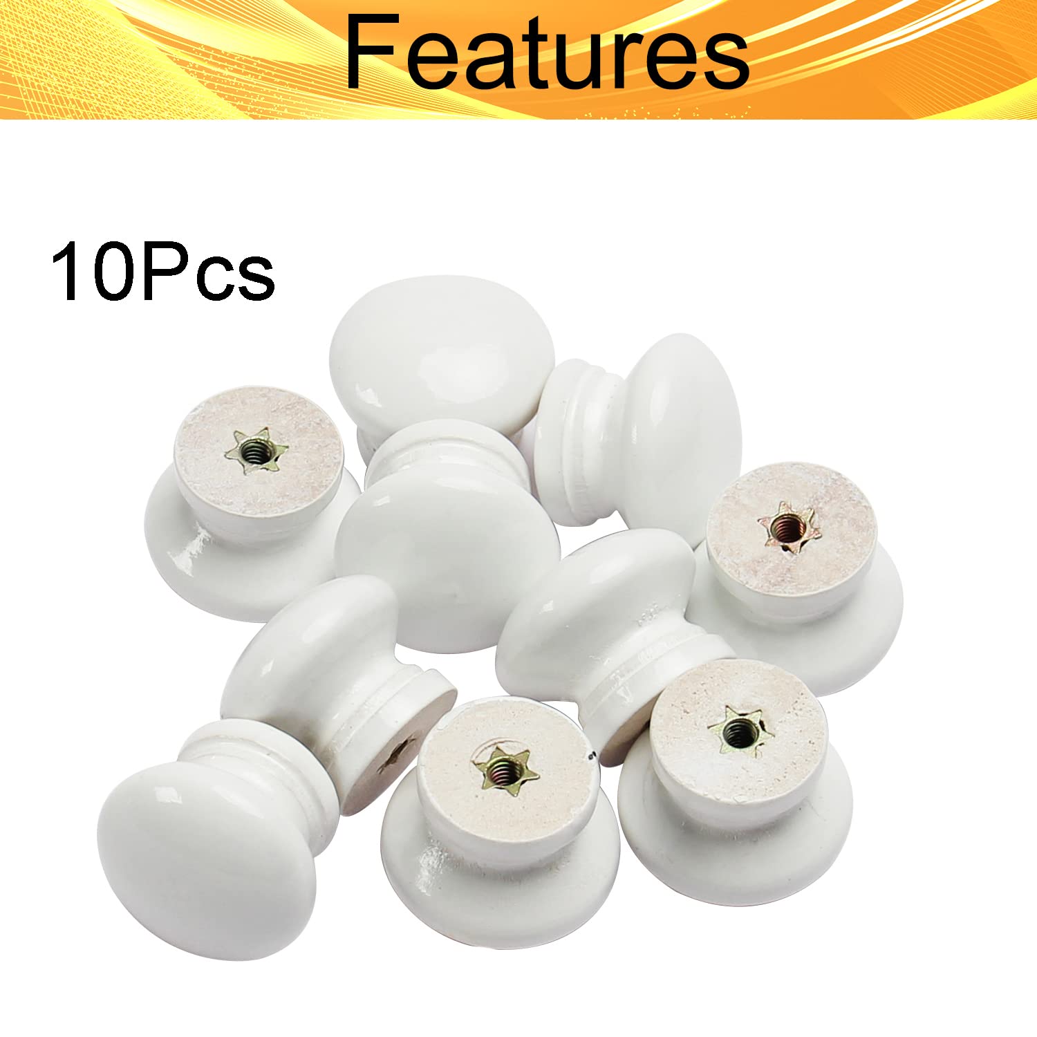 10Pcs White Round Wooden Drawer Knobs 1.08