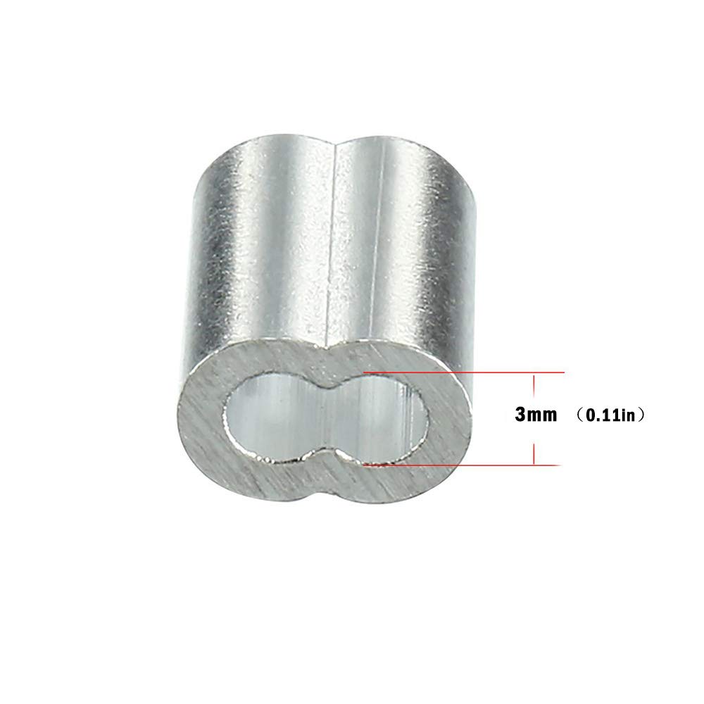 50PCS Aluminum Wire Rope Sleeves with Double Ferrules for 1.5mm Cable - Silver Tone | Kitchen-Dream | Secure Cable Management for DIY Projects, Home Organization & Outdoor Activities