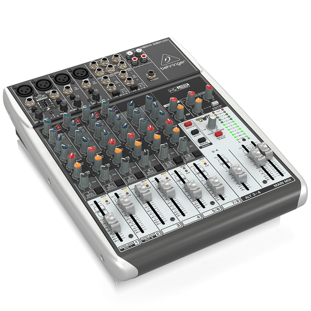 Behringer Xenyx Q1204USB Professional 12-Channel Audio Mixer with USB Interface for Live Sound, Podcasting & Studio Recording