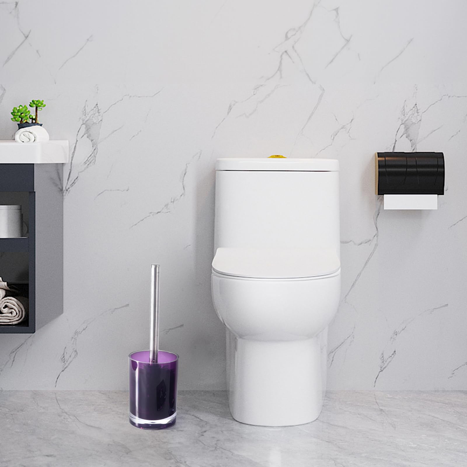 5-Piece Dark Purple Acrylic Bathroom Set - Soap Dispenser, Soap Dish, Toothbrush Holder, Tumbler & Toilet Brush with Holder | Modern Bathroom Decor & Housewarming Gift | Perfect for Guest Bathrooms, Master Suites & Spa-Inspired Home Decor