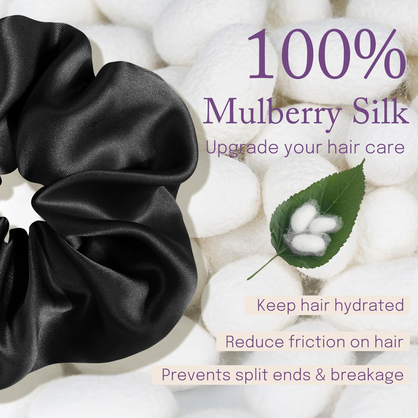 OLESILK 100% Mulberry Silk Scrunchies for Women & Girls - Oversized Large Hair Ties for Long Thick Hair - Soft Smooth No Damage Hair Care - Perfect for Sleeping, Workouts & Everyday Use