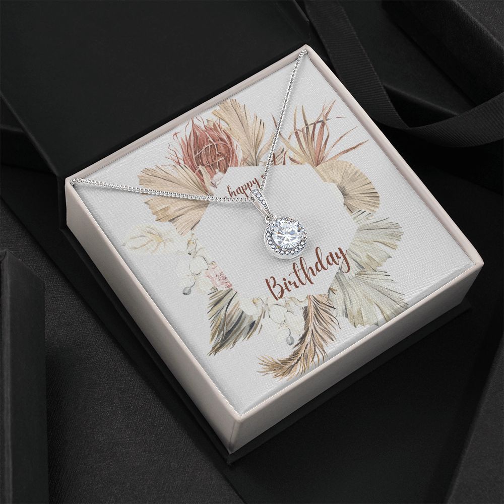 Happy Birthday Jewelry Gifts for Women - Floral Card Insert with Cubic Zirconia Stainless Steel Pendant | Perfect for Birthday, Anniversary & Special Occasion Gifts