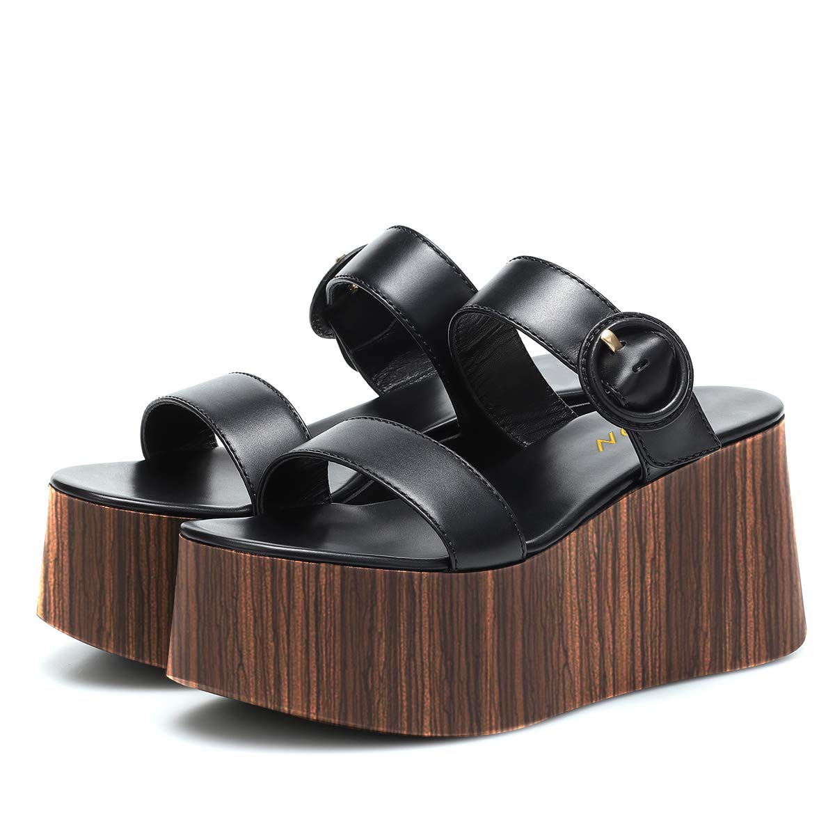 YDN Women's Fashion Platform Flat Clogs - Double Buckle Straps Mules Slip On Casual Shoes US Size 4-15 | Comfortable House Slippers for Home, Office & Outdoor Wear