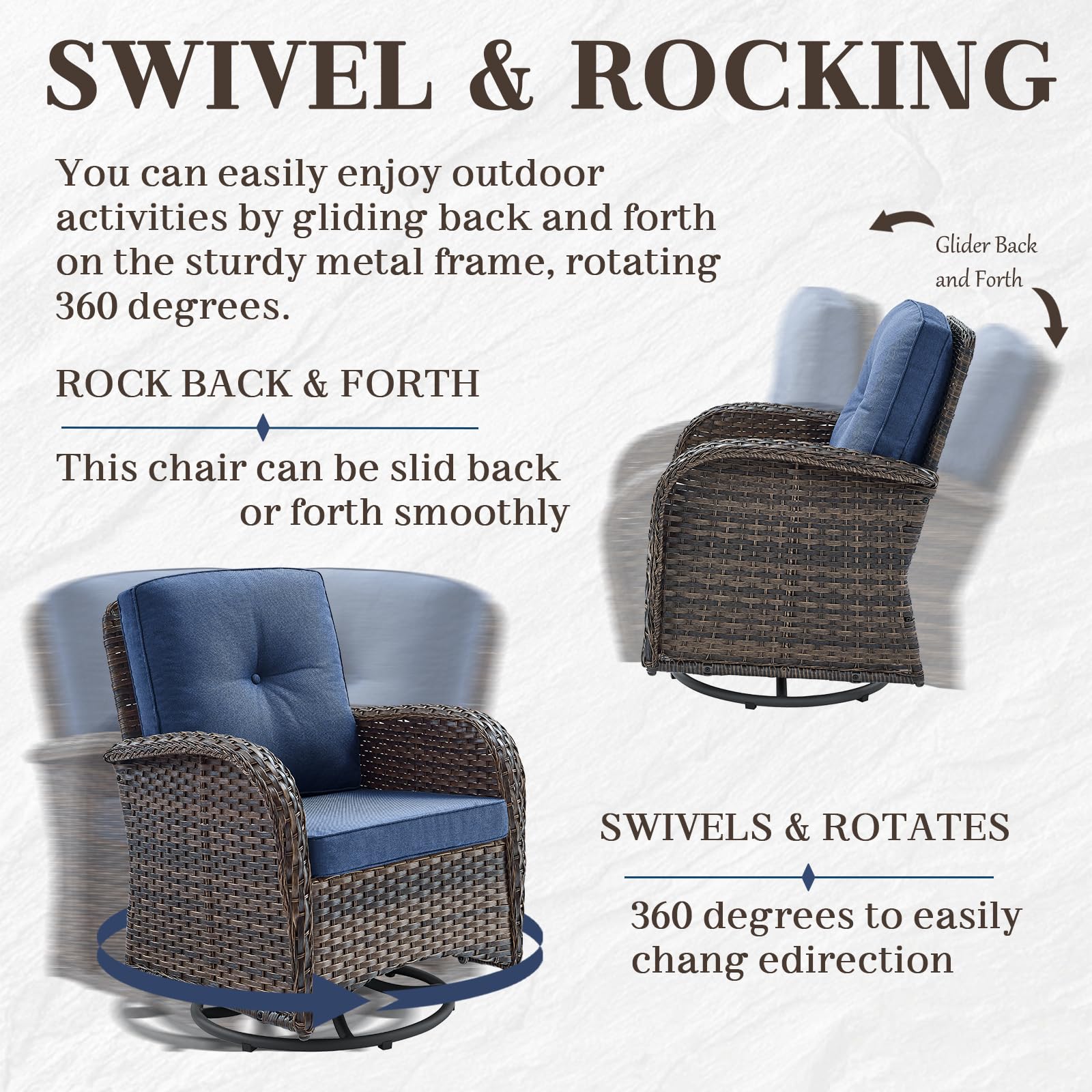 HUMMUH 7-Piece Patio Furniture Set with Fire Pit - Outdoor Wicker Glider Loveseat & Swivel Rocking Chairs with Ottomans - Perfect for Backyard, Poolside, Deck, Garden & Outdoor Entertaining
