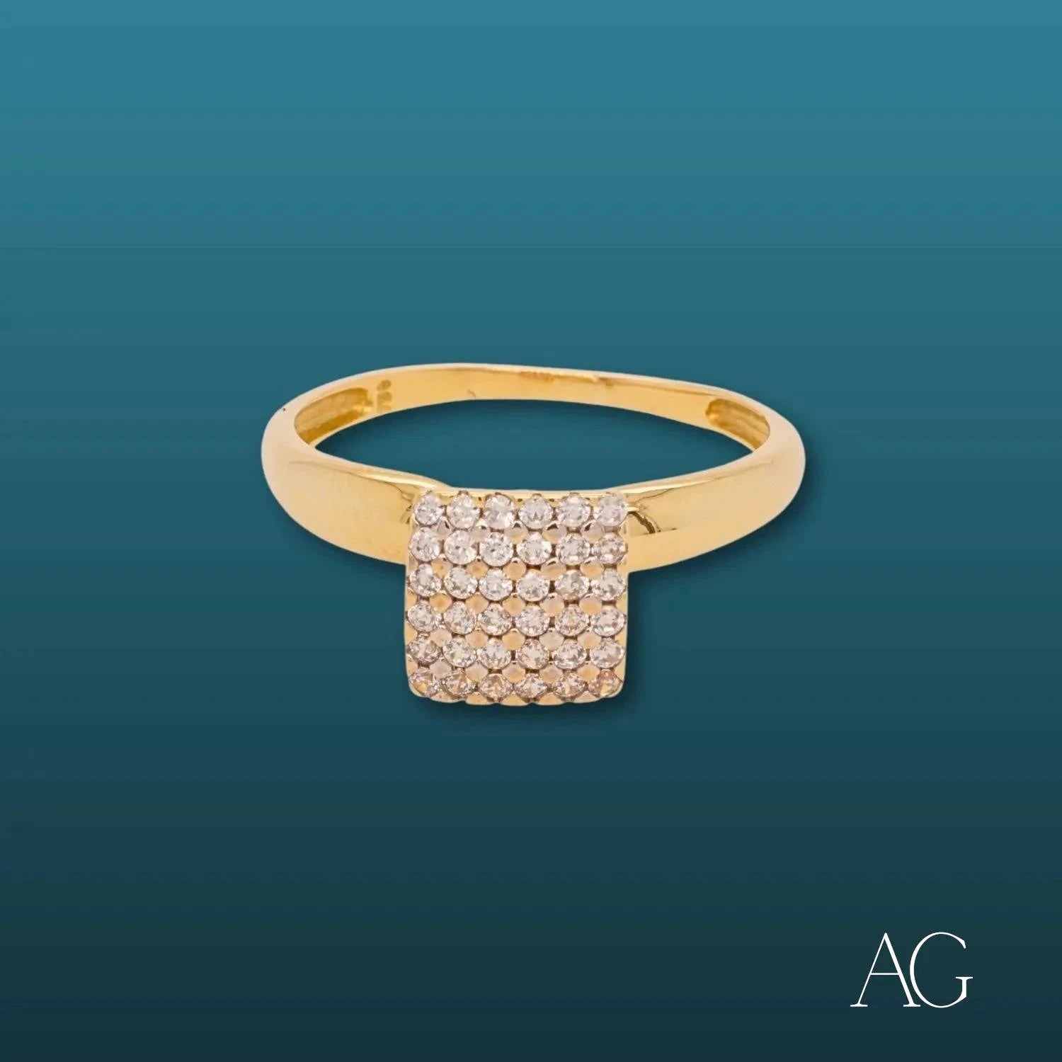 18K Gold CZ Square Ring for Women - Elegant Cubic Zirconia Engagement Wedding Band - Perfect for Bridal, Anniversary, and Special Occasion Gifts